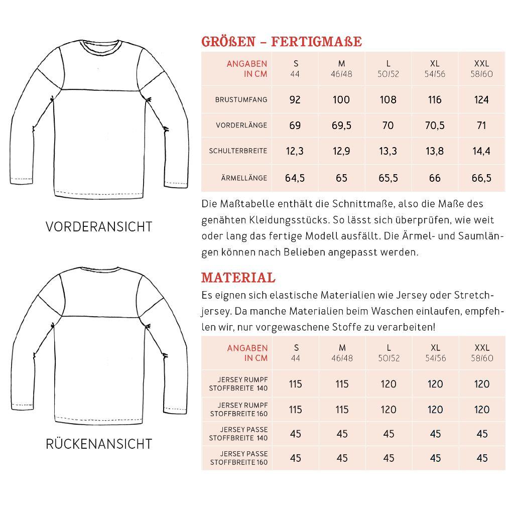 Papierschnittmuster Männer Langarmshirt Herr Levi S-XXL